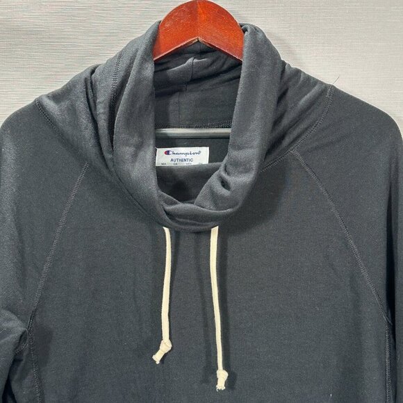Champion Authentic Sweatshirt Womens Large Black Turtleneck Pockets Rib Cuffs - Picture 2 of 7